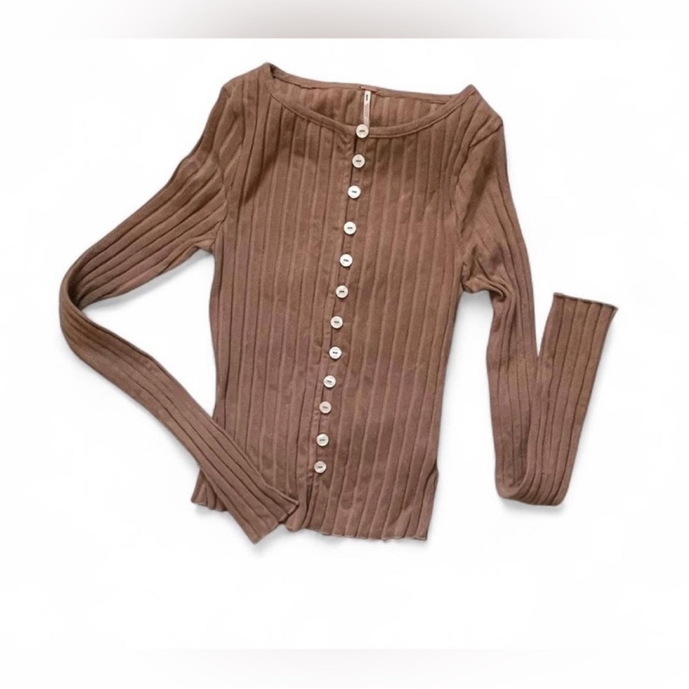 Free People Tilly Long-Sleeve Cardi Blouse Top Knit Ribbed Buttondown XS 281480 - Picture 13 of 16